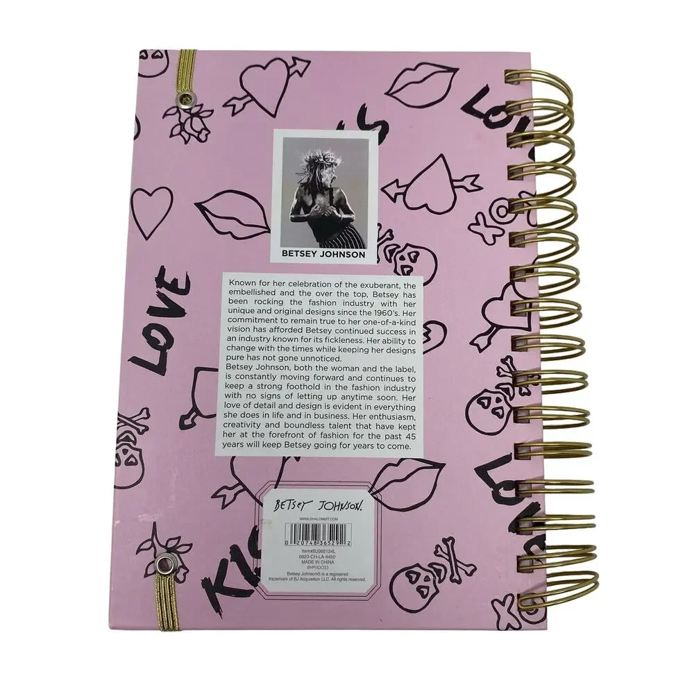 BETSEY JOHNSON XOXO Love Kiss Hearts Pink Spiral Notebook Journal 8 X 6 New